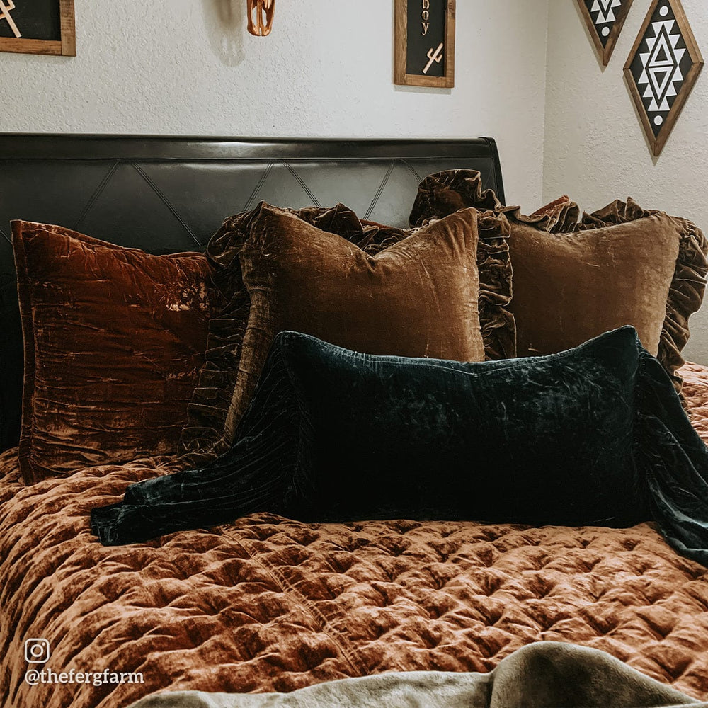 Velvet Long Ruffled Lumbar Pillow