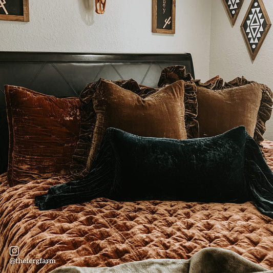 Velvet Long Ruffled Lumbar Pillow