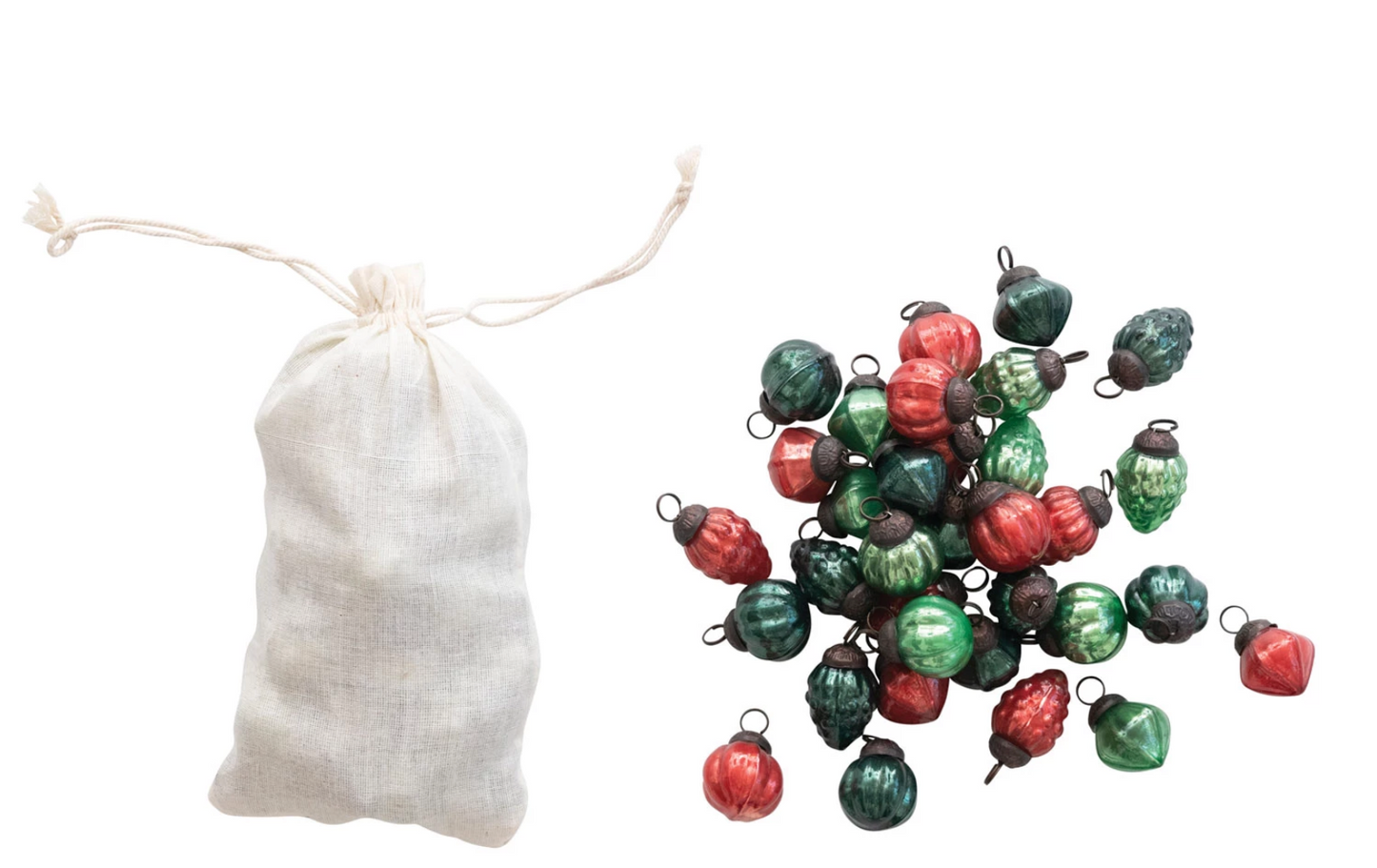 Mini Mercury Glass Ornaments in Muslin Bag