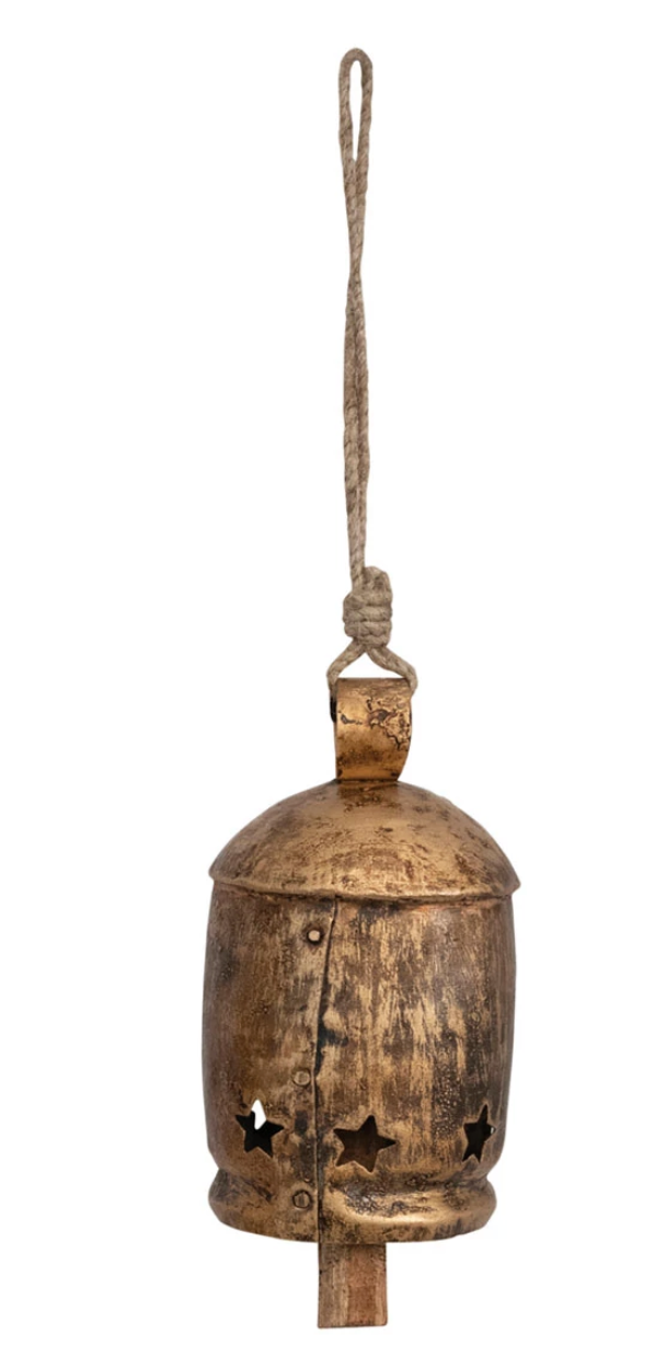 Metal Bell on Jute Rope with Star Cut-Outs