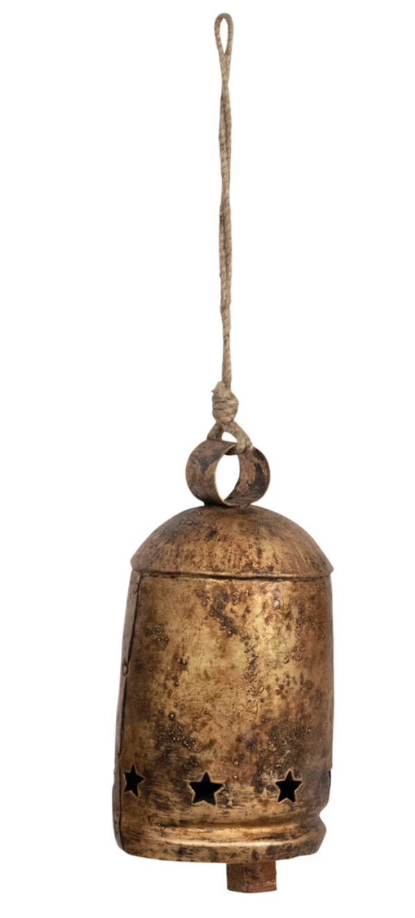 Metal Bell on Jute Rope with Star Cut-Outs