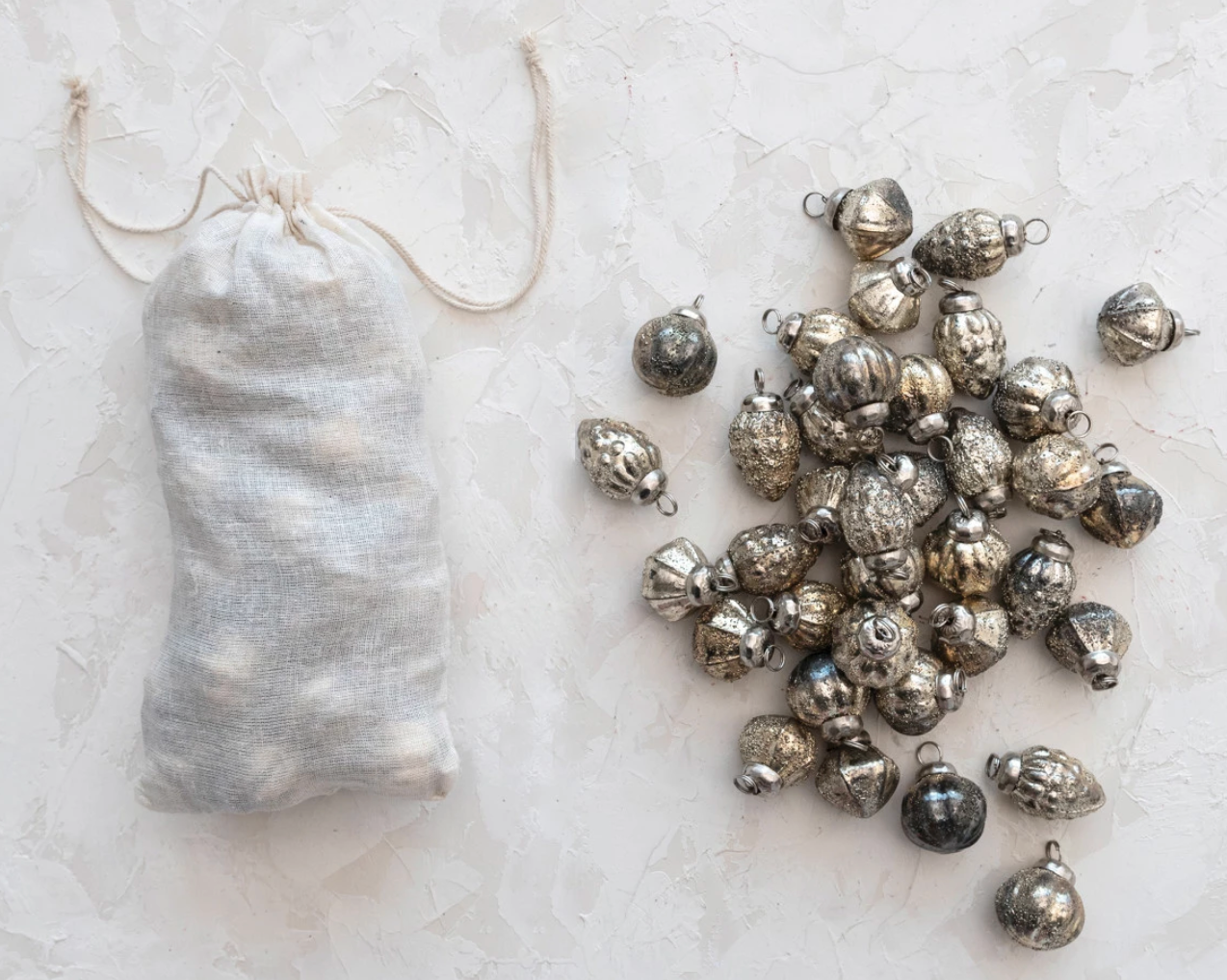 Mini Mercury Glass Ornaments in Muslin Bag