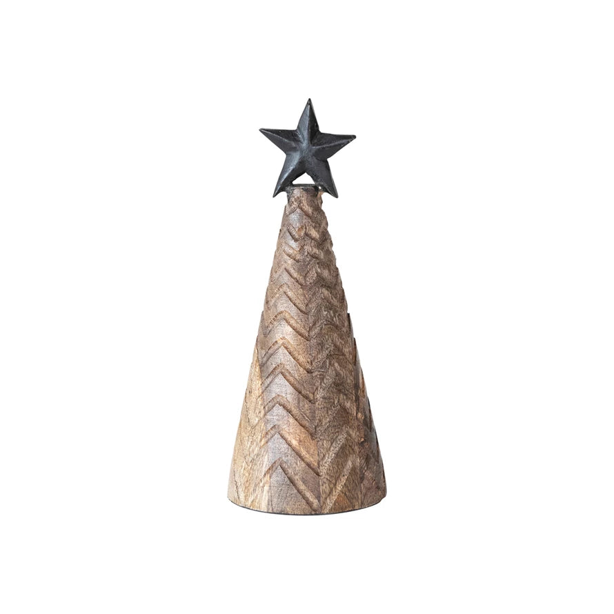 Carved Mango Wood & Metal Christmas Tree