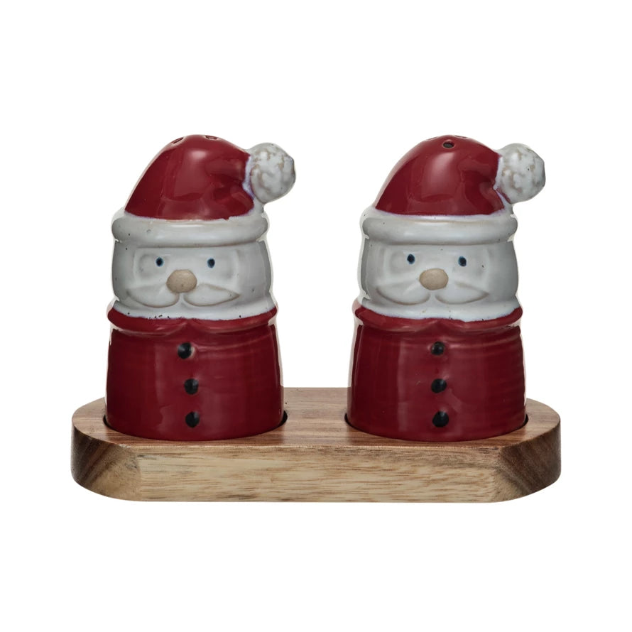 Stoneware Santa Shaped Salt & Pepper Shakers