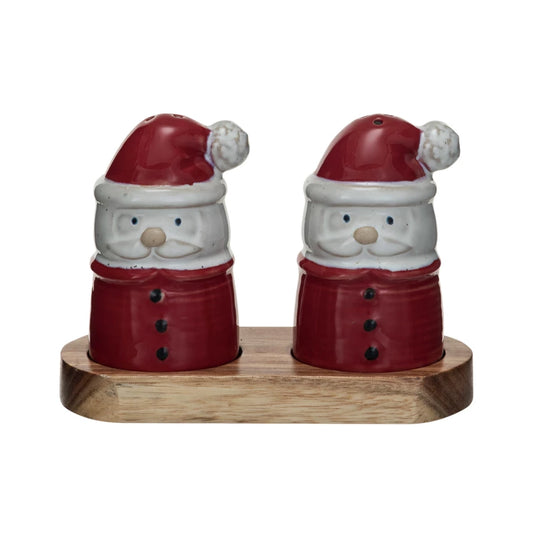 Stoneware Santa Shaped Salt & Pepper Shakers