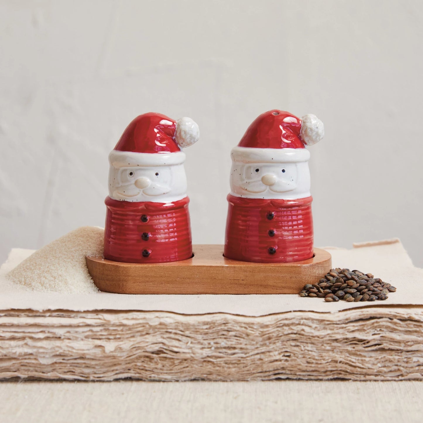 Stoneware Santa Shaped Salt & Pepper Shakers