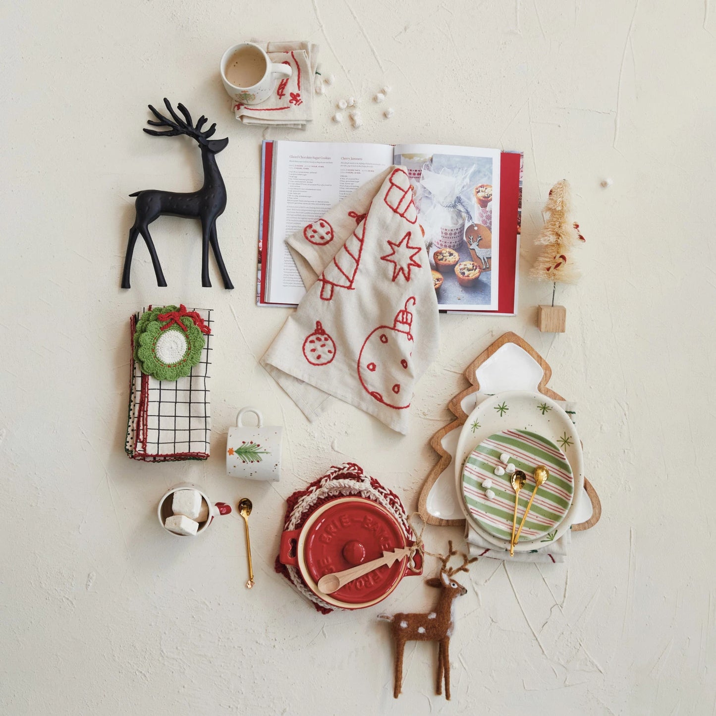 Stoneware Brie Baker w/ Wood Tree Shaped Spoon