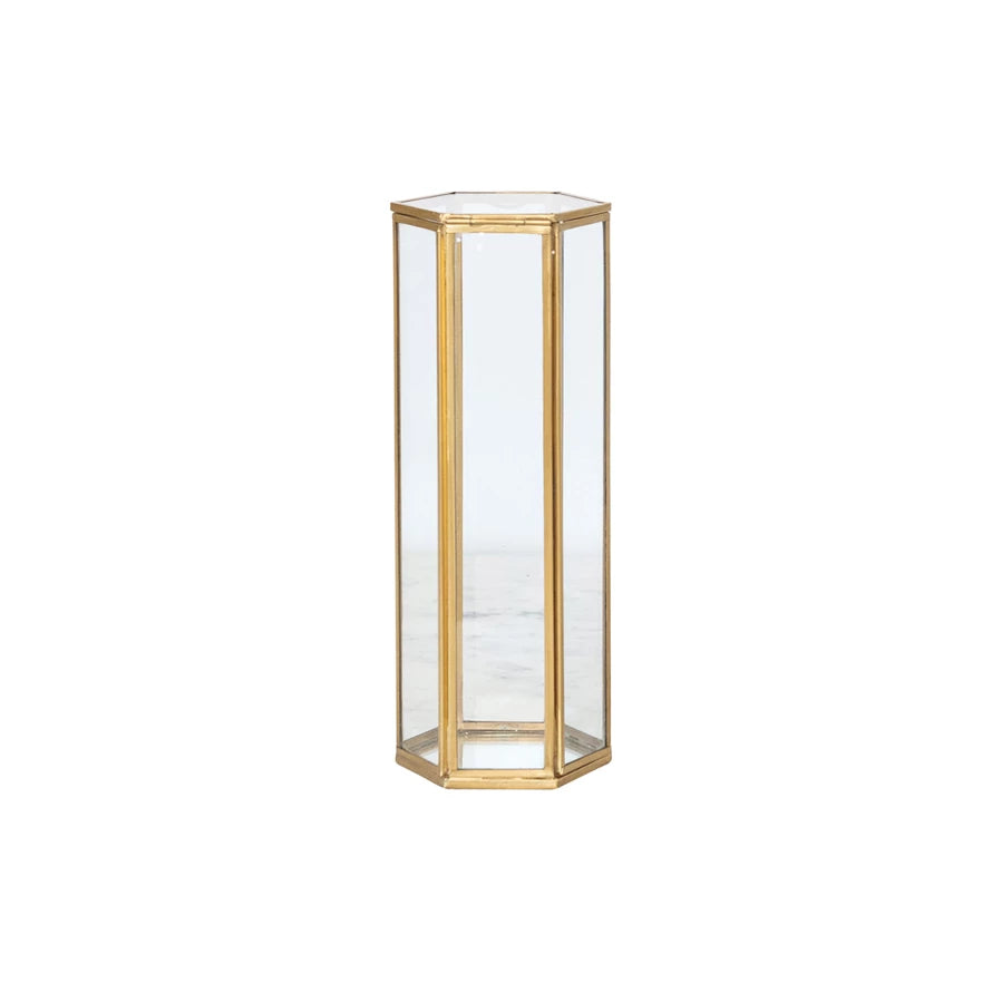 Glass & Brass Hexagonal Container