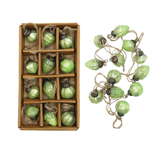 Green Embossed Mercury Glass Ornaments
