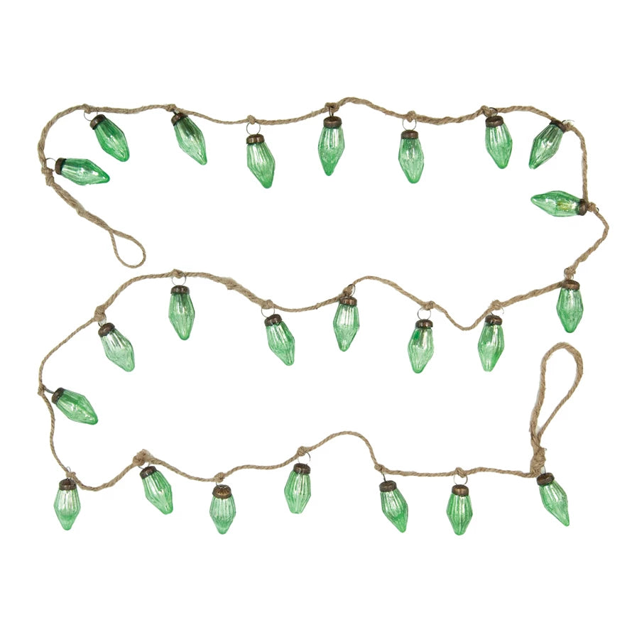 Green Bulb Mercury Glass Ornament Garland