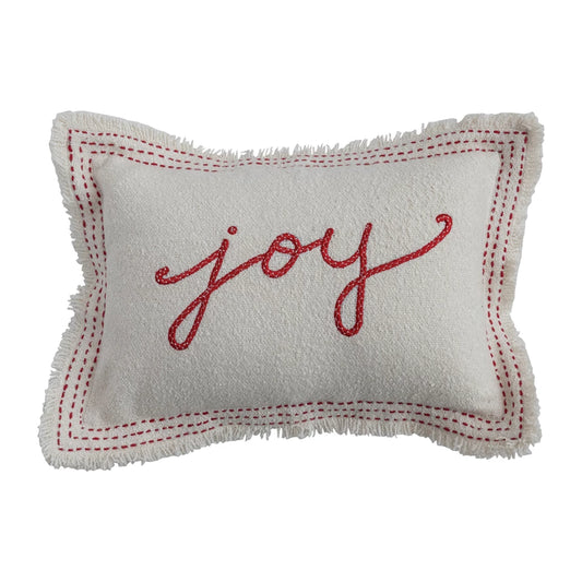 Lumbar Pillow with Embroidery & Fringe "Joy"