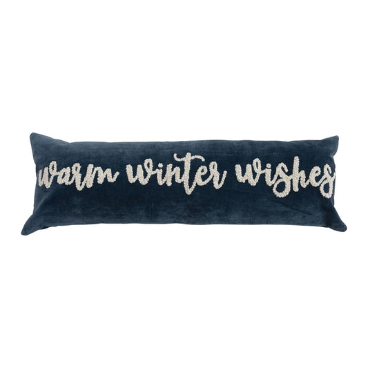 Lumbar Pillow with Embroidered "Warm Winter Wishes"