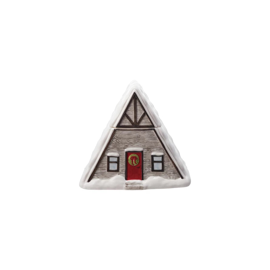 Stoneware Cabin Shaped Container with Lid