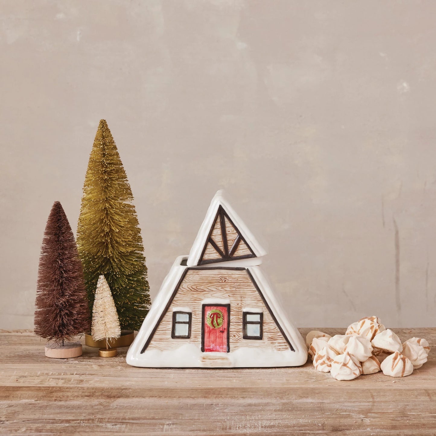 Stoneware Cabin Shaped Container with Lid