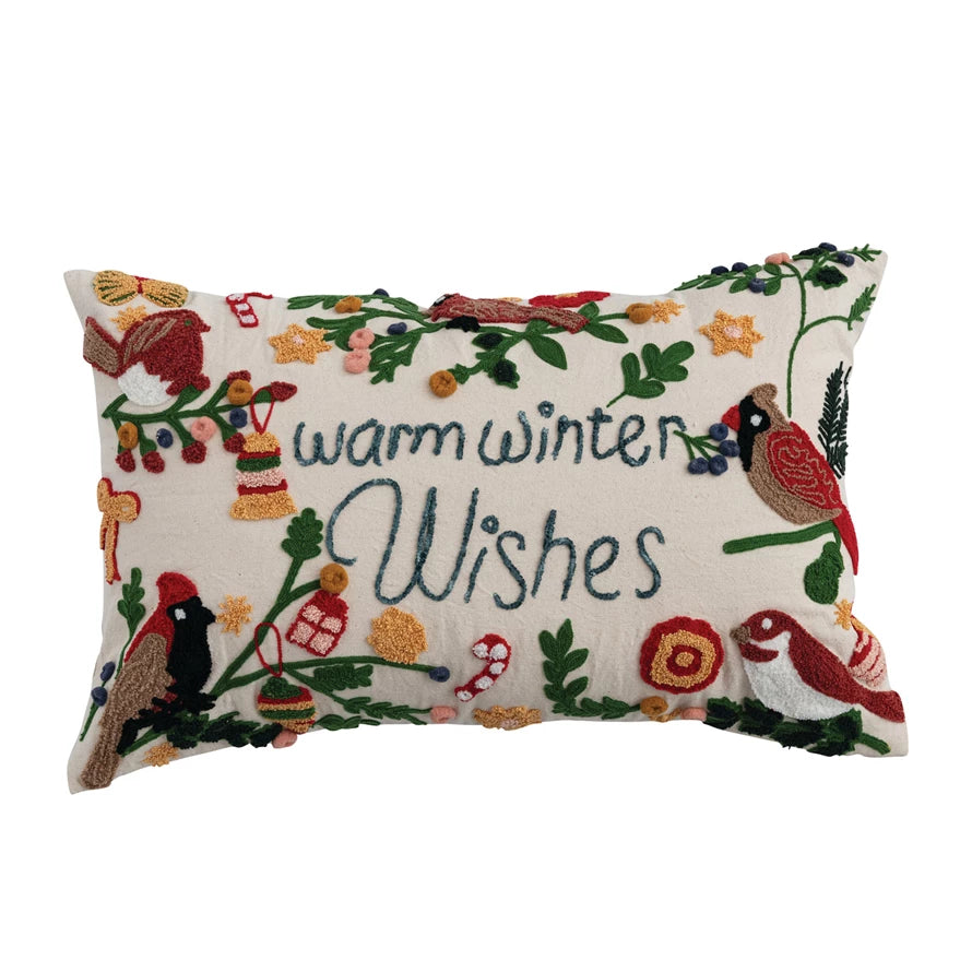 Lumbar Pillow with "Warm Winter Wishes"