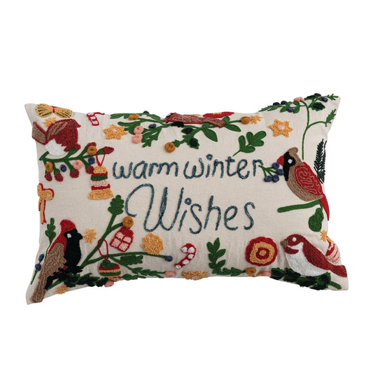 Lumbar Pillow with "Warm Winter Wishes"