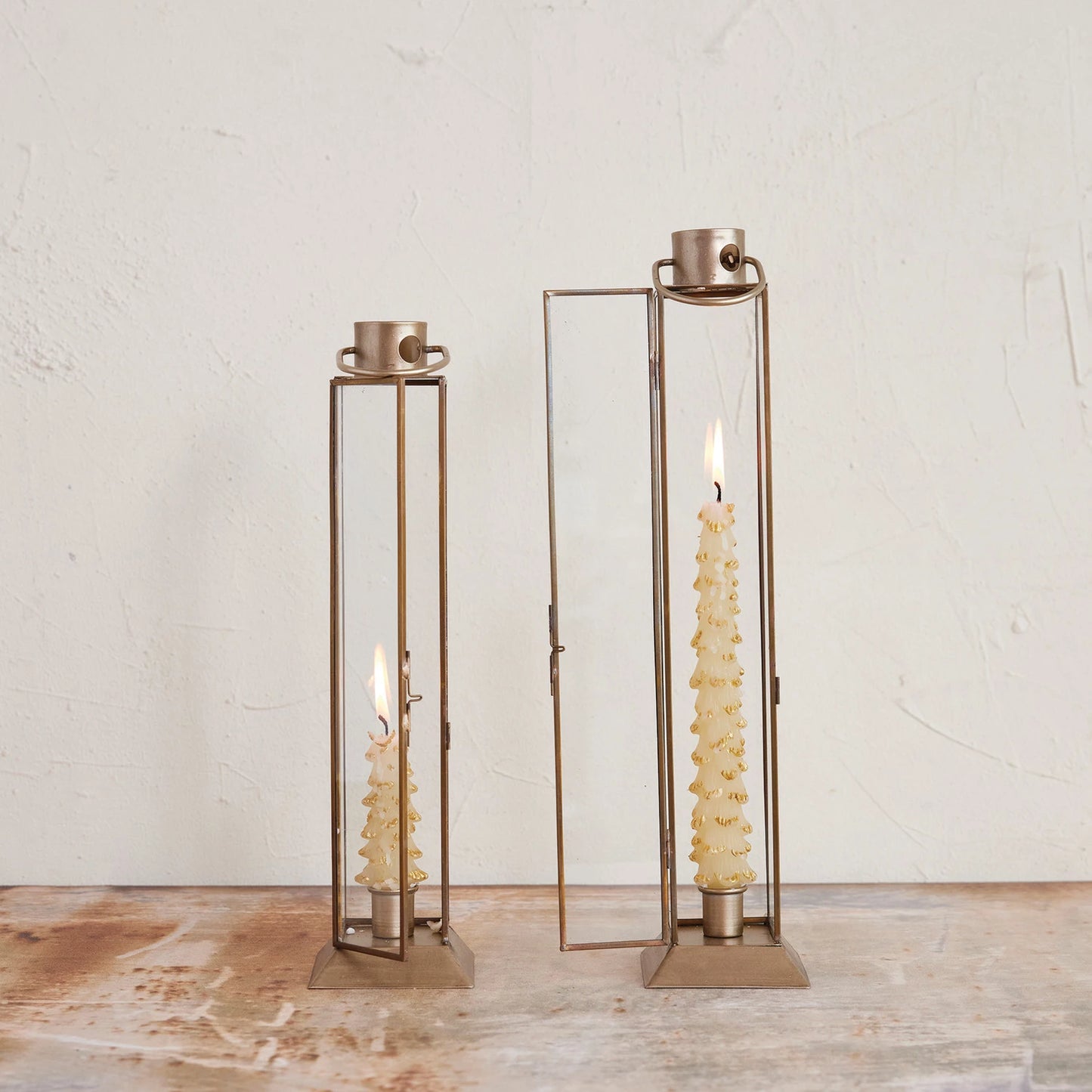 Small Metal & Glass Lantern Taper Holder