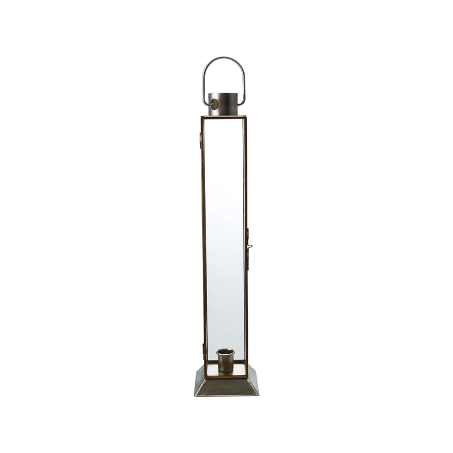 Large Metal & Glass Lantern Taper Holder