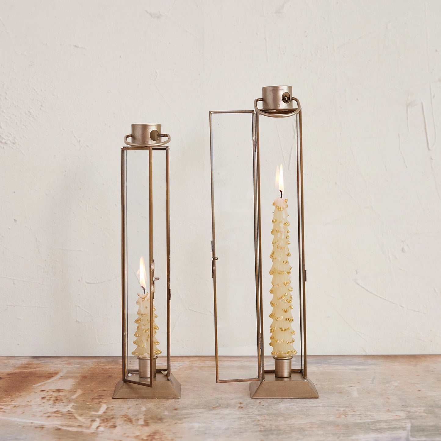 Large Metal & Glass Lantern Taper Holder