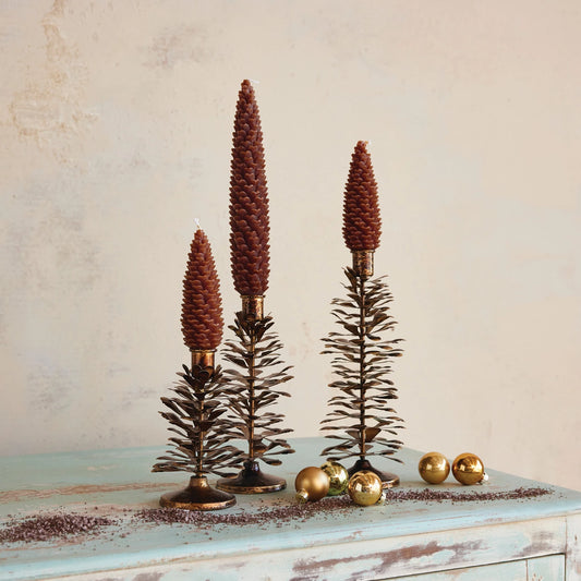 Large Metal Pinecone Shaped Taper Holder