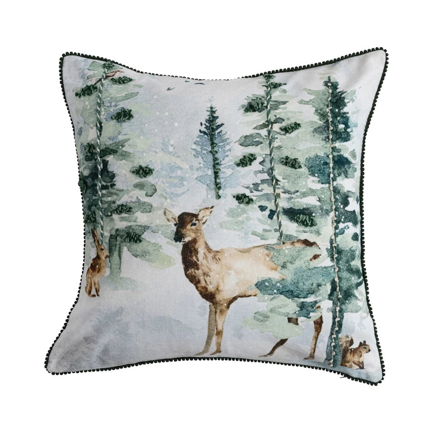 Snow Deer Velvet Printed Pillow