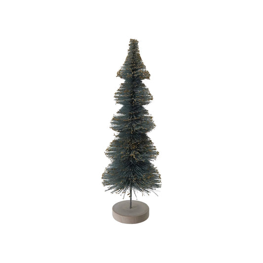 Large Sisal Bottle Brush Tree with Gold Glitter & Wood Base