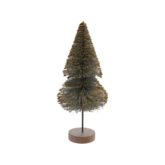 Small Sisal Bottle Brush Tree with Gold Glitter & Wood Base