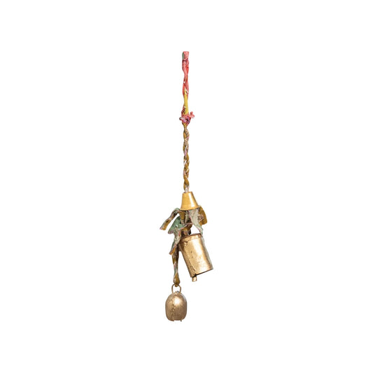 Handmade Door Hanger with Vintage Kantha & Metal Bells