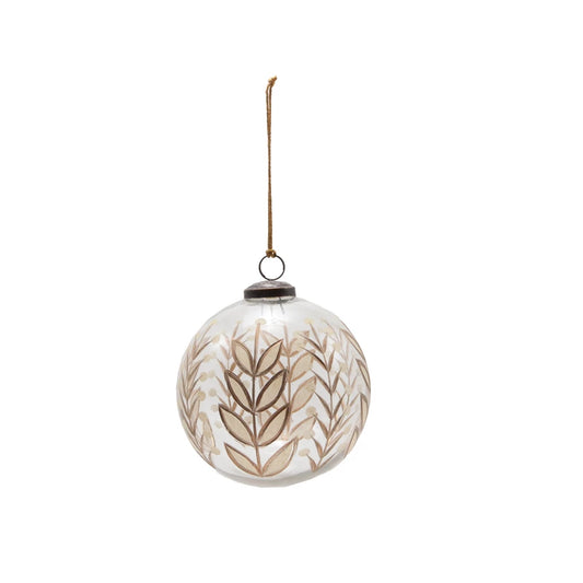 Hand-Painted Etched Glass Ball Ornament