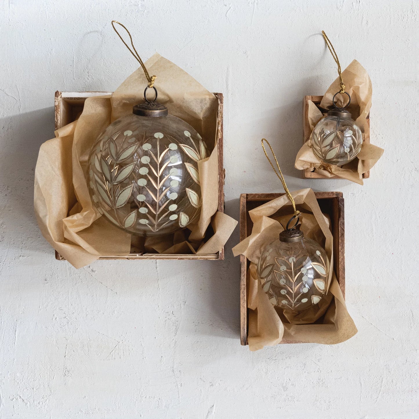 Hand-Painted Etched Glass Ball Ornament