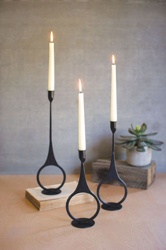 Iron Candle Sticks with Ring Detail Trio