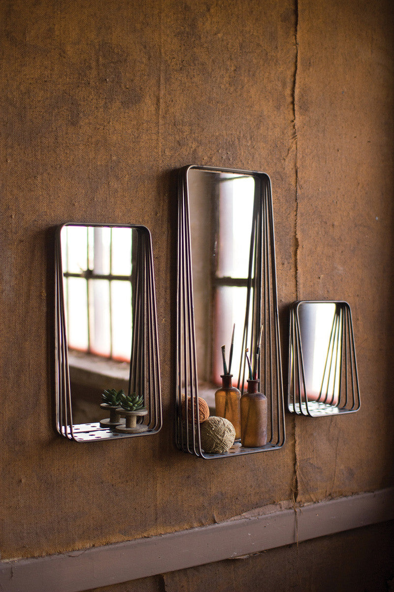 Tall Metal Framed Mirrors With Shelves Trio