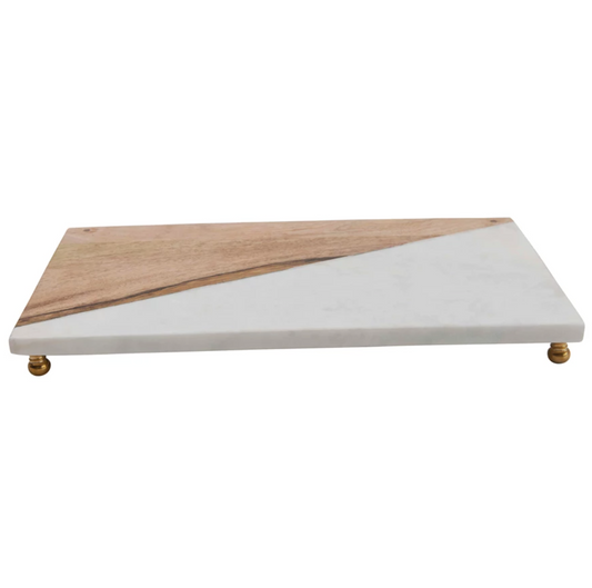 Marble Serving Tray with Brass Feet