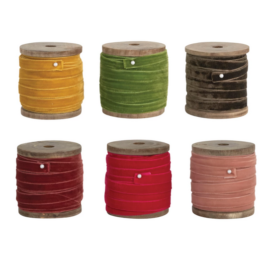 Velvet Ribbon on Wood Spools
